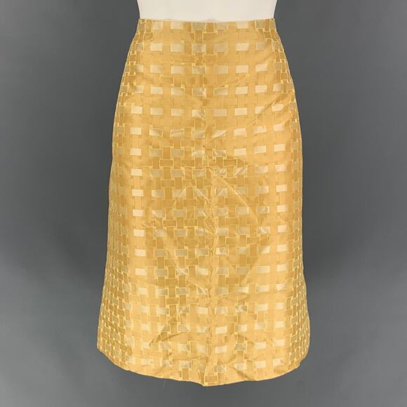 BURBERRY PRORSUM Spring 2006 Size 8 Gold Geomtric Silk Knee-Length Skirt - Picture 1 of 5